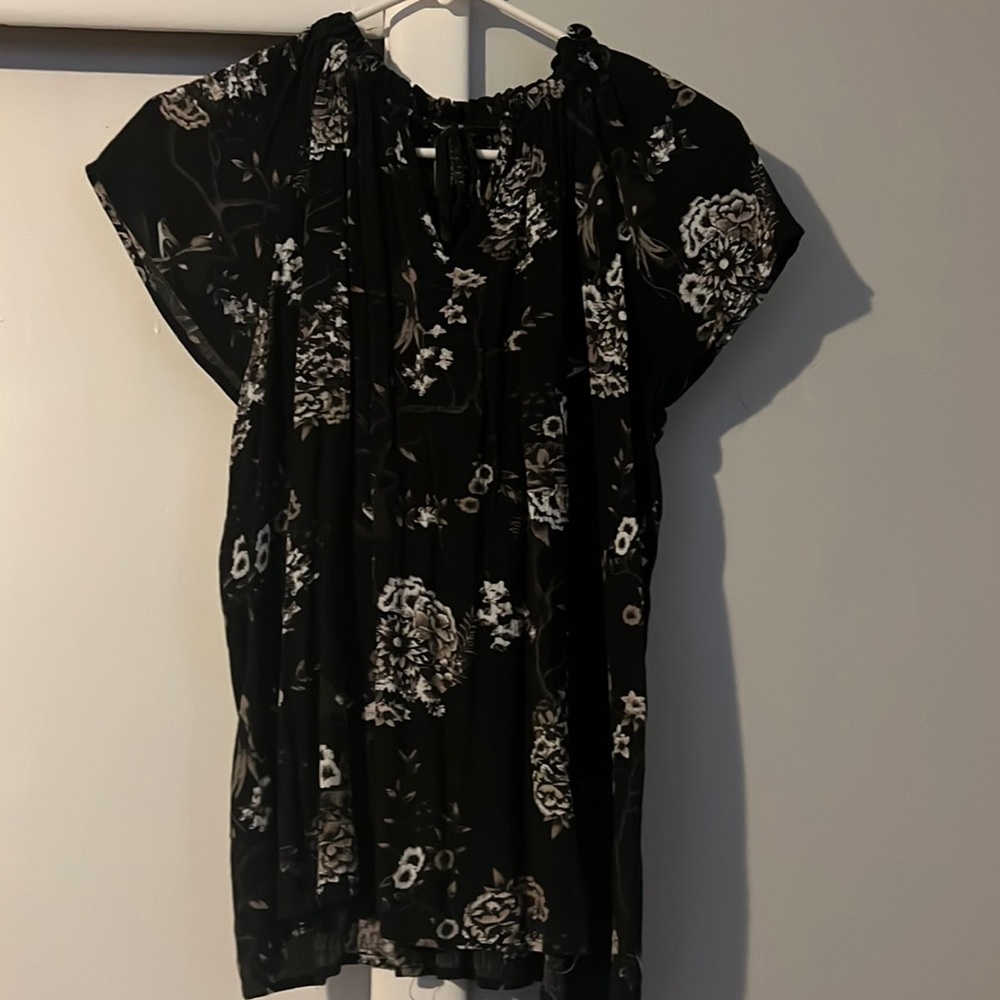 Black floral top with tie front